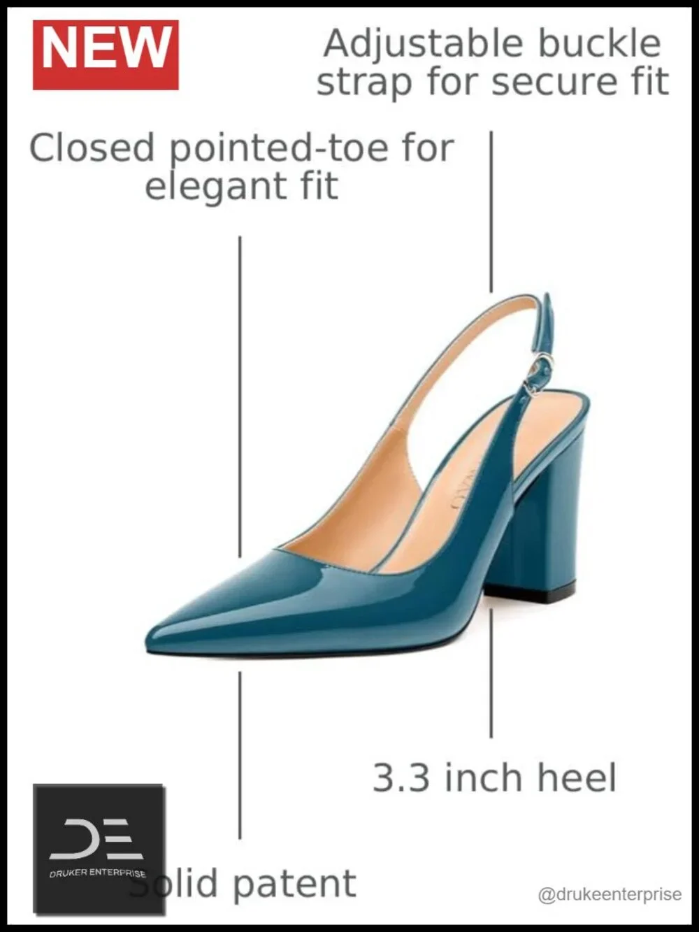 Women's Pointed Toe High Heel Pumps Slingback with Buckle Patent
